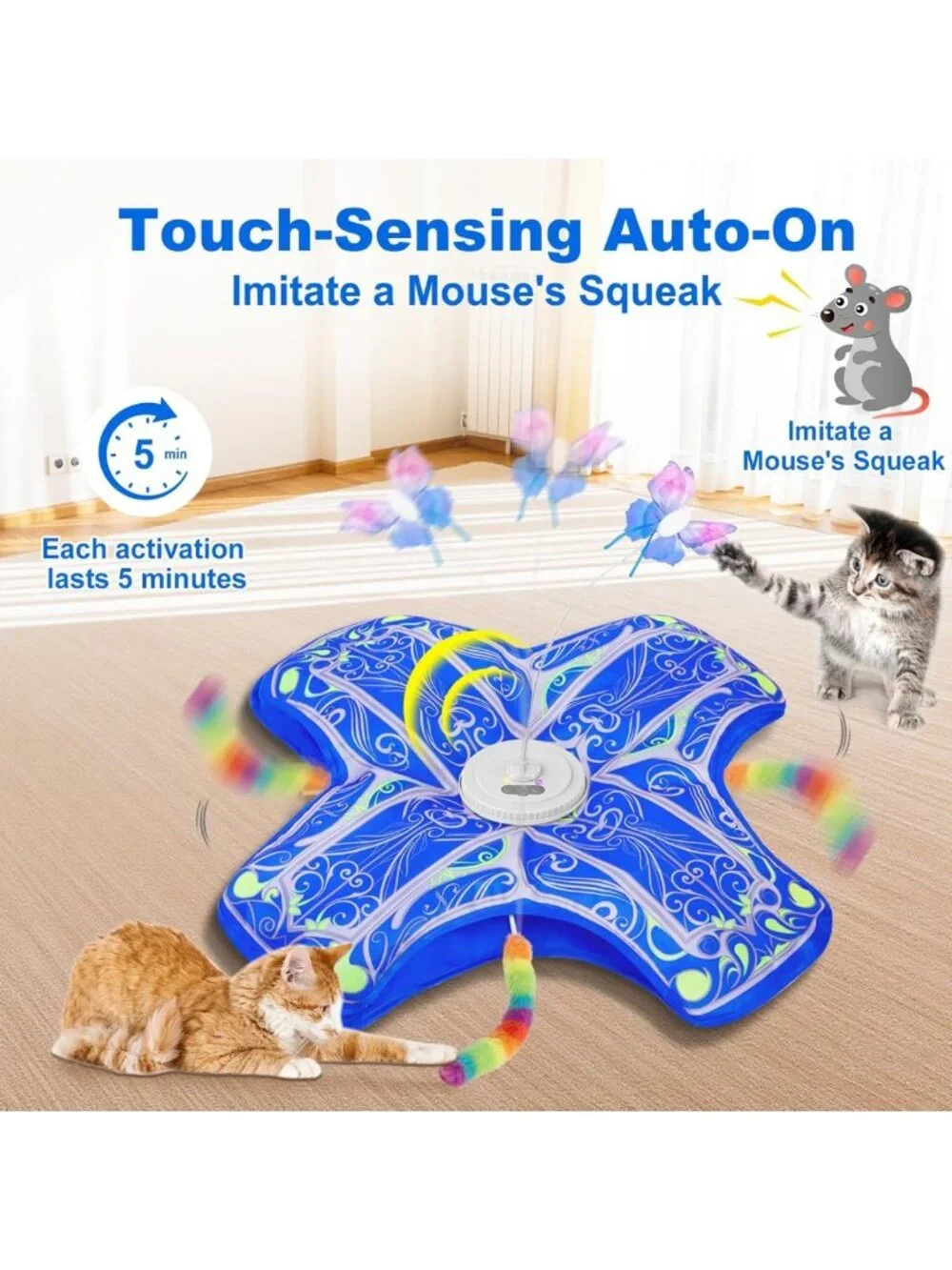 Upgraded Interactive Rechargeable Cat Toy - Touch Activated Hide & Seek for